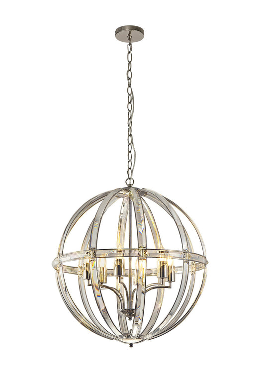 C-Lighting Persei Large Round Pendant, 6 Light E27, Polished Nickel - 33308