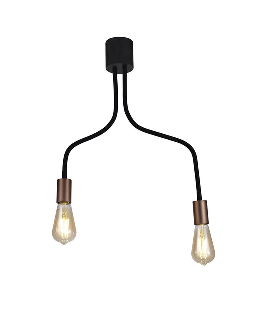 C-Lighting Plaxtol Flexible Ceiling 2 Light E27, Satin Black/Brushed Copper - 29075