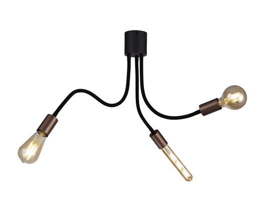 C-Lighting Plaxtol Flexible Ceiling 3 Light E27, Satin Black/Brushed Copper - 29076