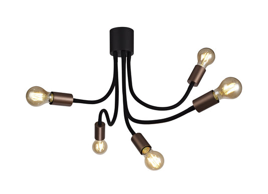 C-Lighting Plaxtol Flexible Ceiling 5 Light E27, Satin Black/Brushed Copper - 29077
