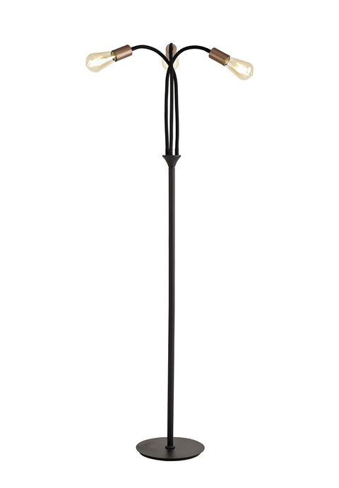 C-Lighting Plaxtol Flexible Floor Lamp, 3 Light E27, Satin Black/Brushed Copper - 29080
