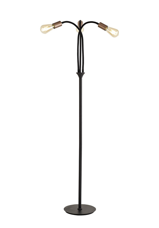 C-Lighting Plaxtol Flexible Floor Lamp, 3 Light E27, Satin Black/Brushed Copper - 29080
