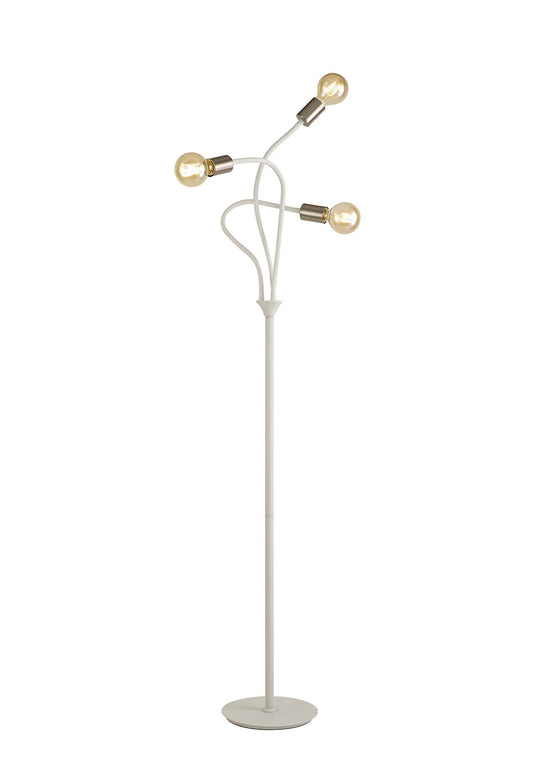 C-Lighting Plaxtol Flexible Floor Lamp, 3 Light E27 Satin White/Satin Nickel - 29087