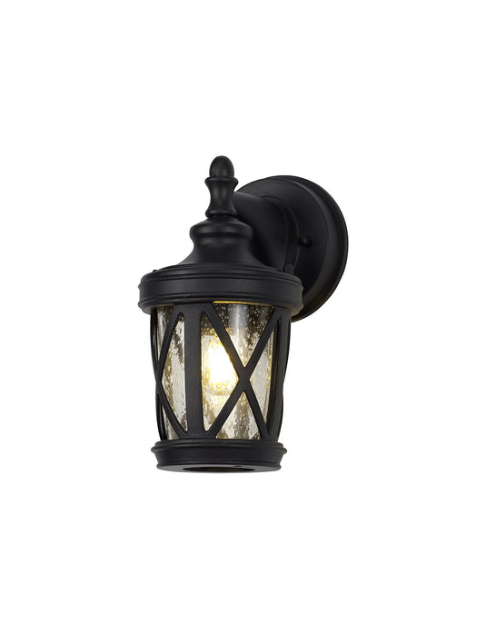 C-Lighting pluckley Down Round Criss Cross Wall Lamp, 1 x E27, IP44, Sand Black/Clear Seeded Glass, 2yrs Warranty - 30460