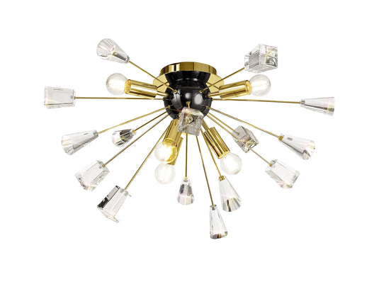 C-Lighting Polaris Ceiling Sputnik, 6 Light E14, Brushed Gold & Gloss Black/Crystal - 29343