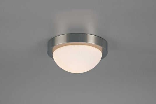 Deco D0395 Porter IP44 1 Light E27 Small Flush Ceiling Light, Satin Nickel With Opal White Glass