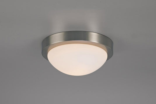 Deco D0396 Porter IP44 1 Light E27 Medium Flush Ceiling Light, Satin Nickel With Opal White Glass