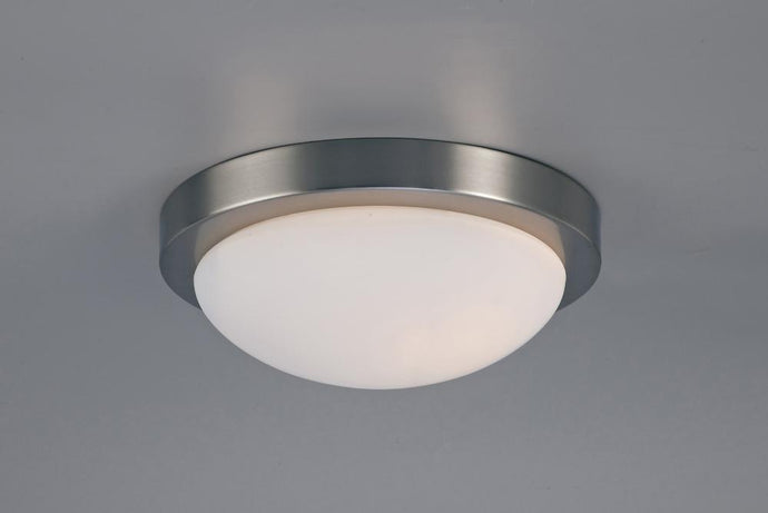 Deco D0397 Porter IP44 2 Light E27 Large Flush Ceiling Light, Satin Nickel With Opal White Glass