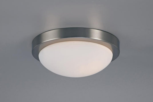 Deco D0397 Porter IP44 2 Light E27 Large Flush Ceiling Light, Satin Nickel With Opal White Glass