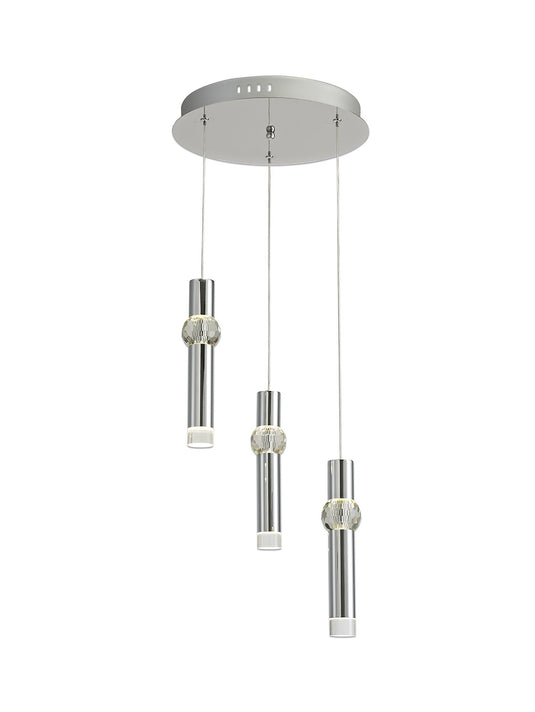 C-Lighting Preston 3 Light Round Pendant, 3 x 5W LED, 3000K, 268lm, Polished Chrome, 3yrs Warranty - 28917