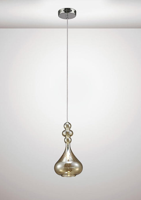 Deco D0117 Reese Single Pendant 1 Light G9 Polished Chrome/Cognac Glass