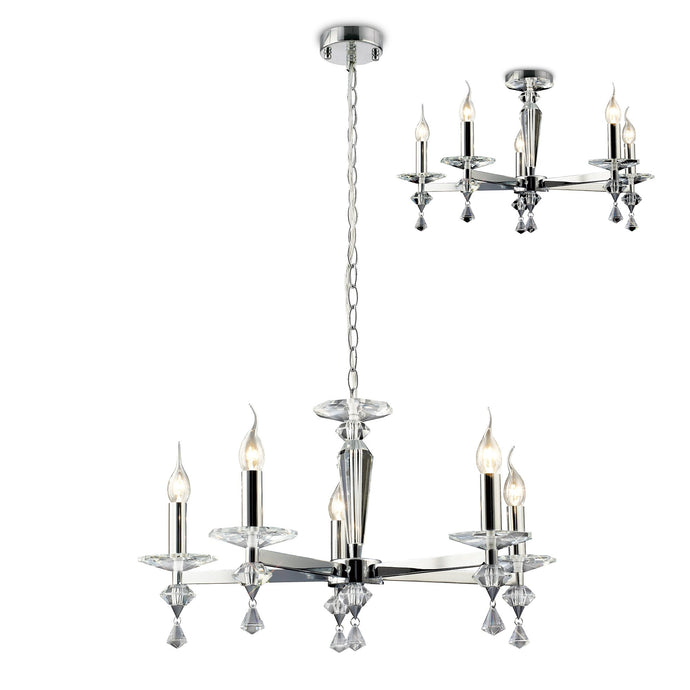 Diyas IL30595 Renzo Pendant Semi-Flush Convertible 5 Light Polished Chrome/Crystal - 38098