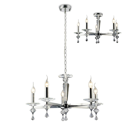 Diyas IL30595 Renzo Pendant Semi-Flush Convertible 5 Light Polished Chrome/Crystal - 38098