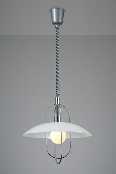 Deco D0265 Riva Rise & Fall Pendant 1 Light E27, Polished Chrome/Opal White Glass Shade