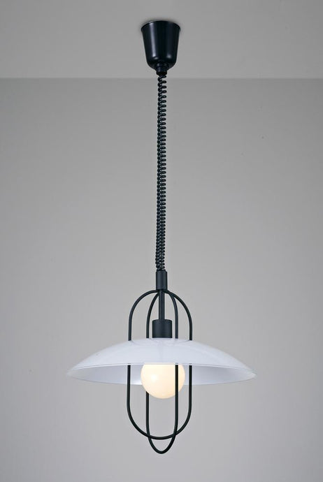 Deco D0269 Riva Rise & Fall Pendant 1 Light E27, Matt Black/Opal White Glass Shade