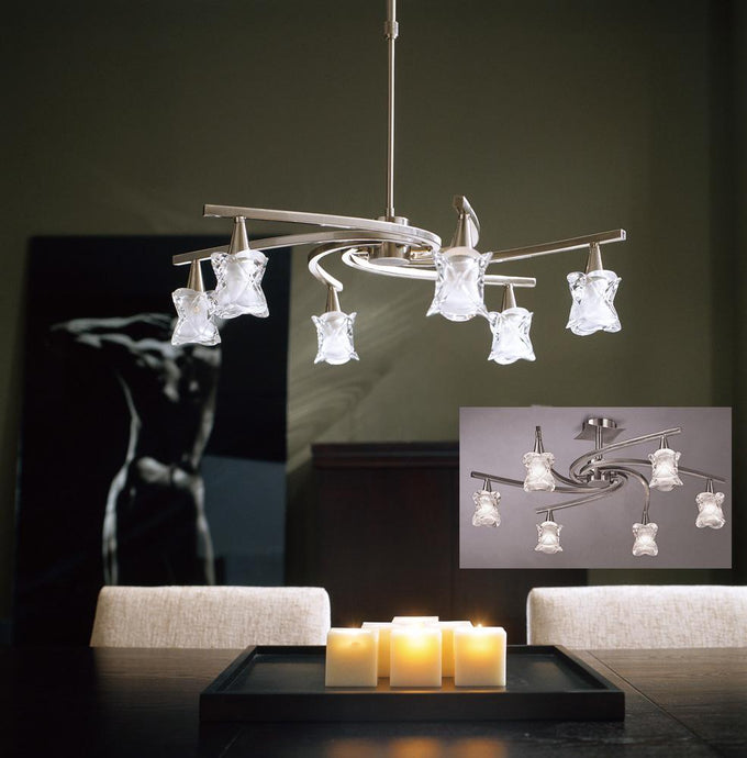 Mantra M0033 Rosa Del Desierto Telescopic Pendant Semi Flush Convertible 6 Light G9, Satin Nickel