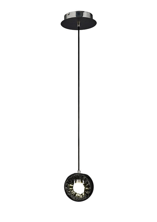 Diyas IL80066 Salvio Ceramic Round Sculpture Pendant 1 x 3W LED Chrome/Black - 38580
