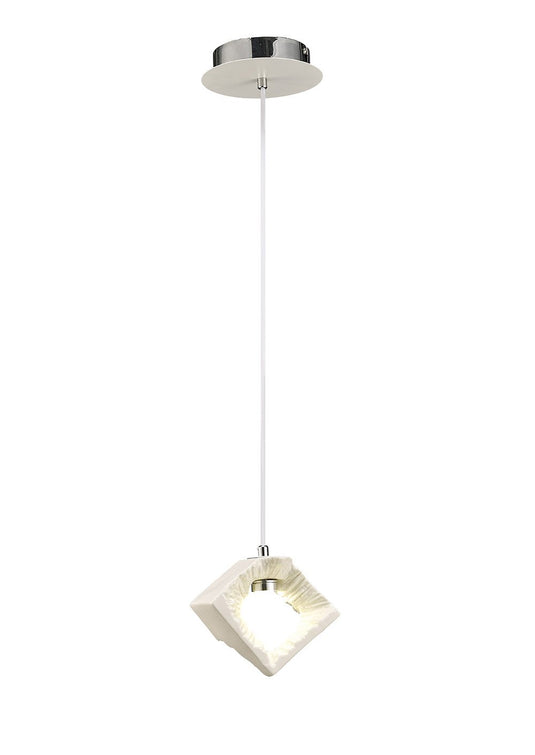 Diyas IL80067 Salvio Ceramic Square Sculpture Pendant 1 x 3W LED Chrome/White - 38581