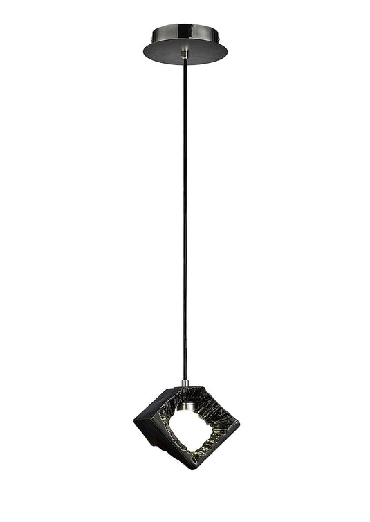 Diyas IL80068 Salvio Ceramic Square Sculpture Pendant 1 x 3W LED Chrome/Black - 38582