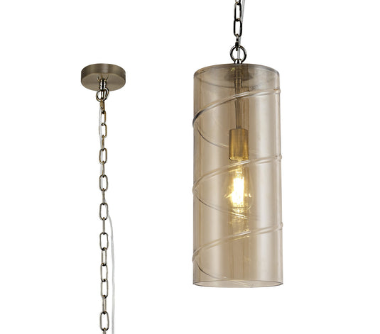 C-Lighting Sandgate Pendant, 1 Light E27, Antique Brass/Amber - 29036