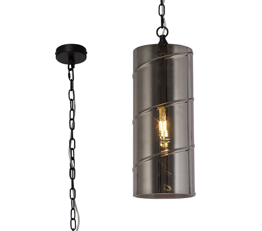 C-Lighting Sandgate Pendant, 1 Light E27, Matt Black/Smoked - 29037