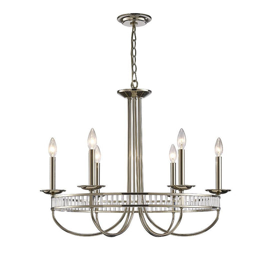 Diyas IL31705 Saskia Round Pendant 6 Light E14 Polished Nickel/Crystal - 38473