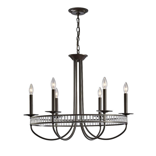 Diyas IL31706 Saskia Round Pendant 6 Light E14 Aged Bronze/Crystal - 38474