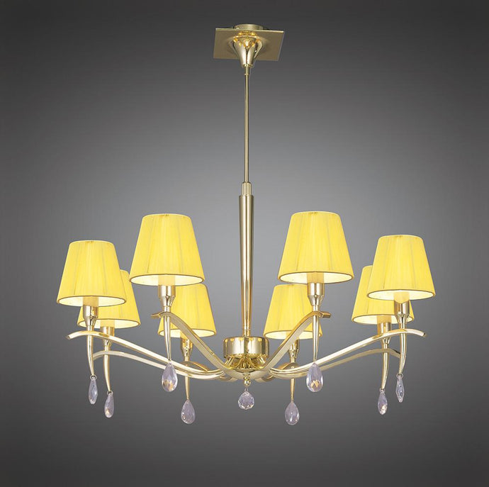 Mantra M0341PB Siena Pendant Round 8 Light E14, Polished Brass With Amber Cream Shades And Clear Crystal