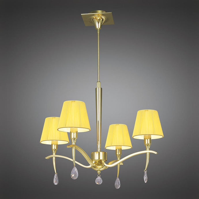 Mantra M0343PB Siena Pendant Round 4 Light E14, Polished Brass With Amber Cream Shades And Clear Crystal