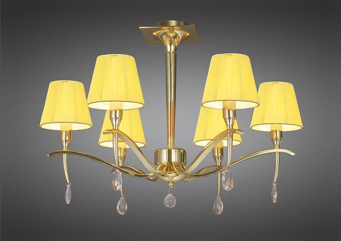 Mantra M0344PB Siena Semi Ceiling Round 6 Light E14, Polished Brass With Amber Cream Shades And Clear Crystal