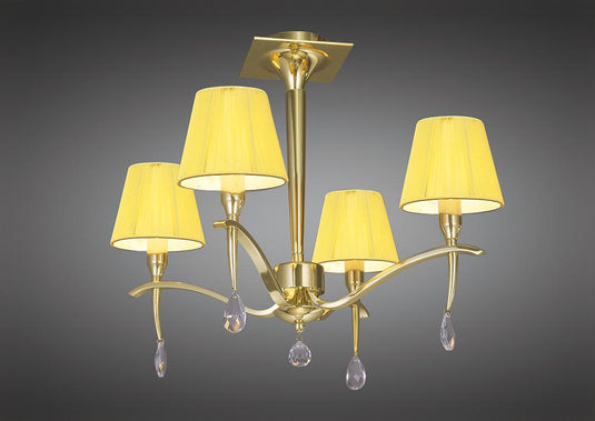 Mantra M0345PB Siena Semi Ceiling Round 4 Light E14, Polished Brass With Amber Cream Shades And Clear Crystal