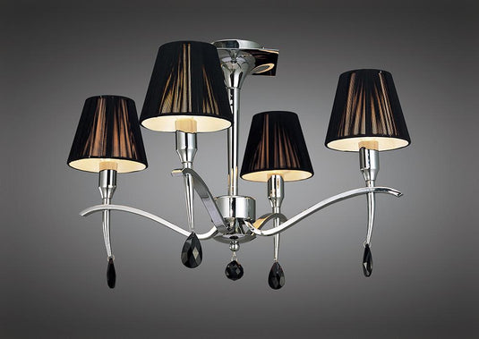 Mantra M0345 Siena Semi Ceiling Round 4 Light E14, Polished Chrome With Black Shades And Black Crystal