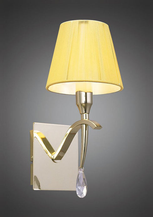 Mantra M0347PB/S Siena Wall Lamp Switched 1 Light E14, Polished Brass With Amber Cream Shade And Clear Crystal