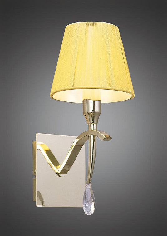 Mantra M0347PB/S Siena Wall Lamp Switched 1 Light E14, Polished Brass With Amber Cream Shade And Clear Crystal
