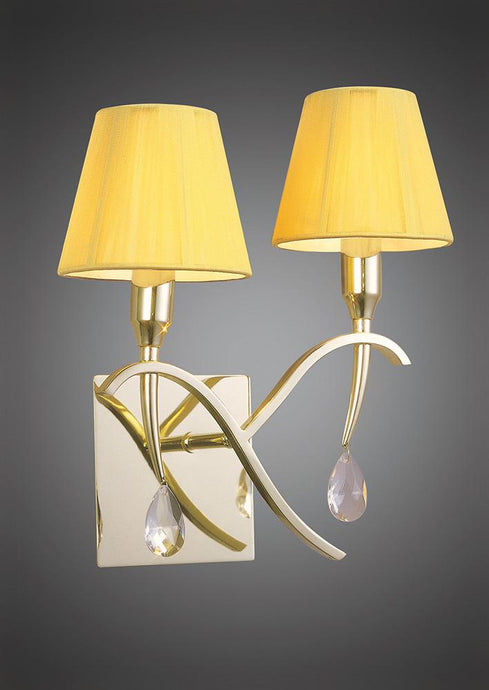 Mantra M0348PB/S Siena Wall Lamp Switched 2 Light E14, Polished Brass With Amber Cream Shades And Clear Crystal