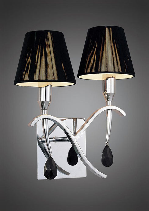 Mantra M0348/S Siena Wall Lamp Switched 2 Light E14, Polished Chrome With Black Shades And Black Crystal