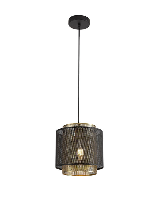 C-Lighting Snarling Single Small Pendant, 1 Light Adjustable E27, Matt Black/Satin Gold - 29070