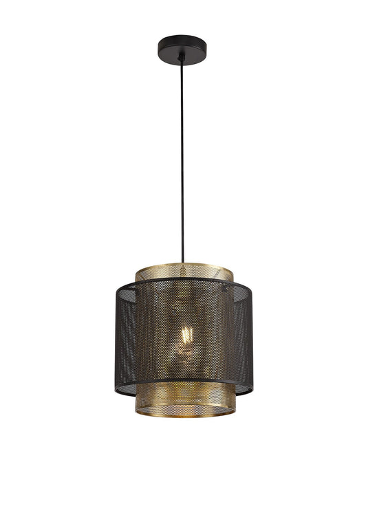 C-Lighting Snarling Single Large Pendant, 1 Light Adjustable E27, Matt Black/Satin Gold - 29071