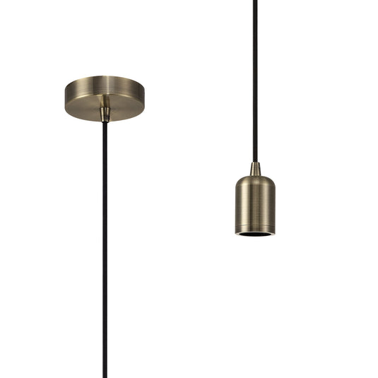 C-Lighting Snave 1m Suspension Kit 1 Light Antique Brass/Black Braided Cable, E27 Max 60W, c/w Ceiling Bracket - 30492