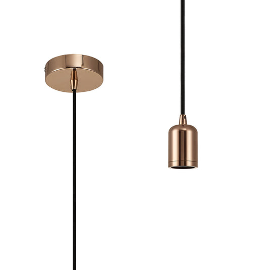 C-Lighting Snave 1m Suspension Kit 1 Light Brushed Rose Gold/Black Braided Cable, E27 Max 60W, c/w Ceiling Bracket - 30494