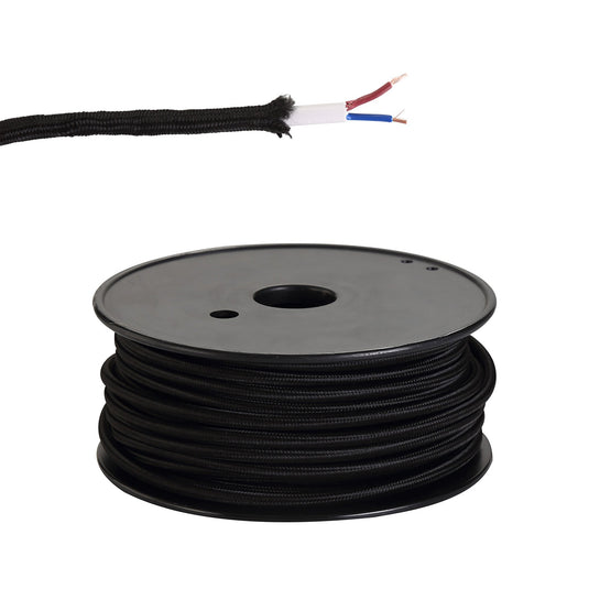 C-Lighting Snave 25m Roll Black Braided 2 Core 0.75mm Cable VDE Approved - 33116