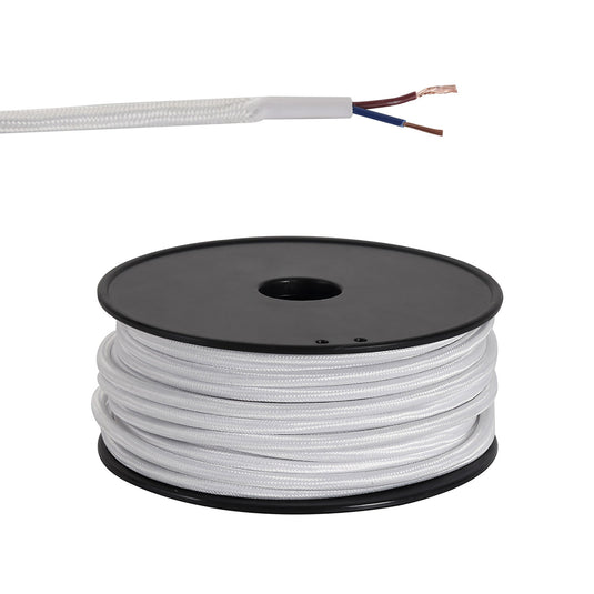C-Lighting Snave 25m Roll White Braided 2 Core 0.75mm Cable VDE Approved - 33117