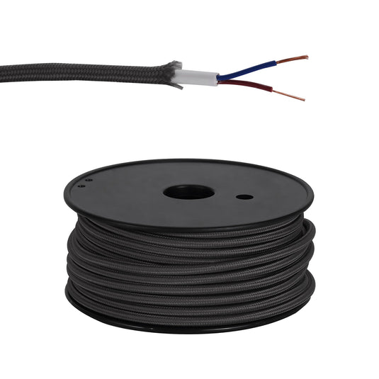 C-Lighting Snave 25m Roll Grey Braided 2 Core 0.75mm Cable VDE Approved - 33118
