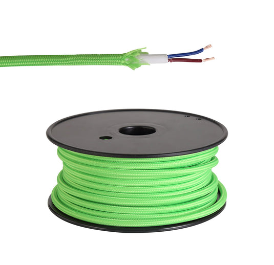 C-Lighting Snave 25m Roll Lime Green Braided 2 Core 0.75mm Cable VDE Approved - 33127