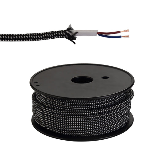 C-Lighting Snave 25m Roll Black & White Spot Braided 2 Core 0.75mm Cable VDE Approved - 33134