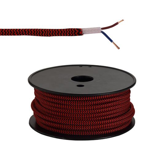 C-Lighting Snave 25m Roll Red & Black Wave Stripes Braided 2 Core 0.75mm Cable VDE Approved - 33136