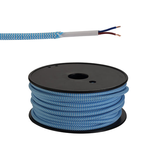C-Lighting Snave 25m Roll Blue & White Wave Stripes Braided 2 Core 0.75mm Cable VDE Approved - 33137