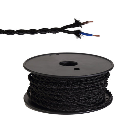 C-Lighting Snave 25m Roll Black Braided Twisted 2 Core 0.75mm Cable VDE Approved - 33138