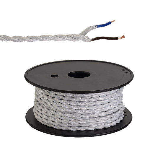 C-Lighting Snave 25m Roll White Braided Twisted 2 Core 0.75mm Cable VDE Approved - 33139