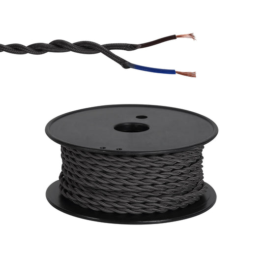 C-Lighting Snave 25m Roll Grey Braided Twisted 2 Core 0.75mm Cable VDE Approved - 33140